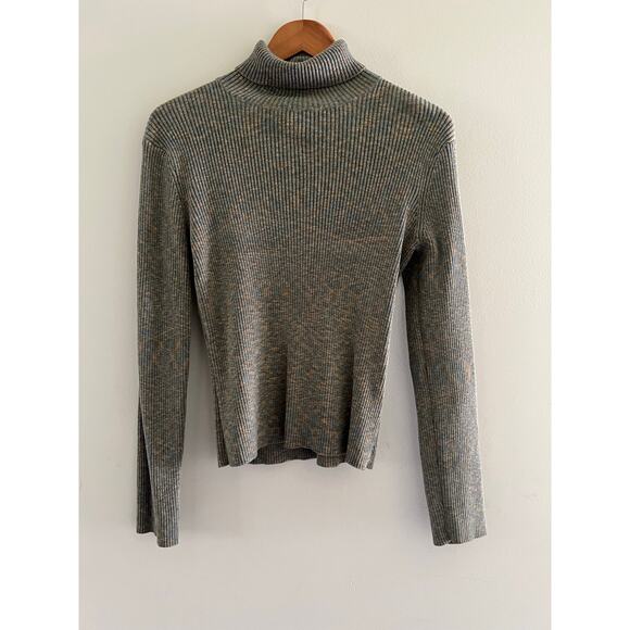 Spanner Ribbed Turtleneck Sweater Cotton Blend Blue Cream Size Large JL - Picture 1 of 7